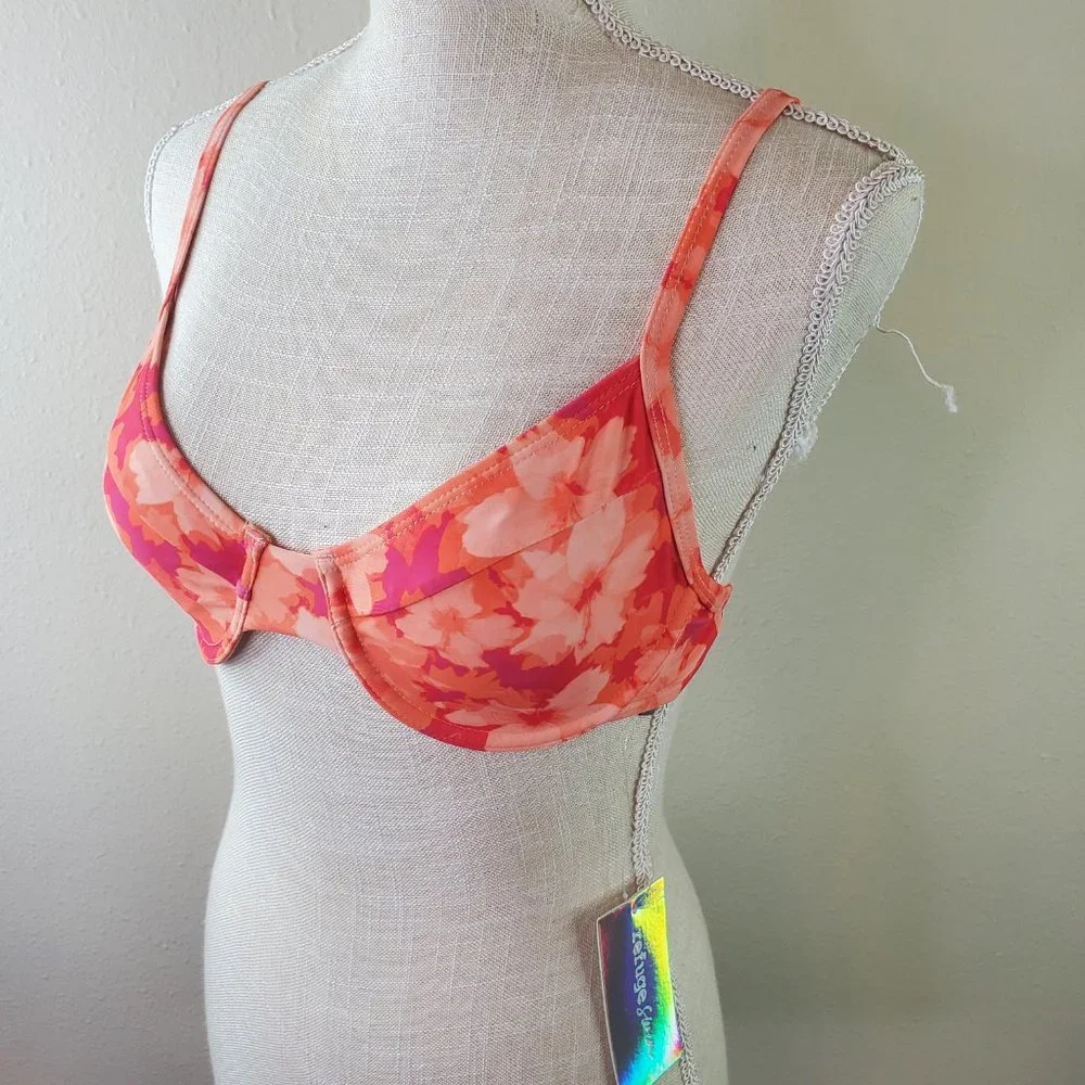 Refuge Boutique Womens Peach Orange Floral Bikini Top - Picture 5 of 10
